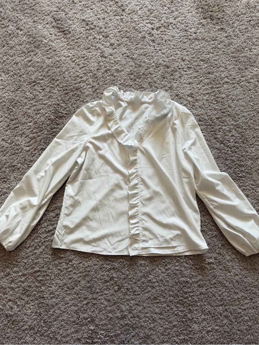 White Ruffle Collar Ruffle-Front Blouse - Picture 1 of 2